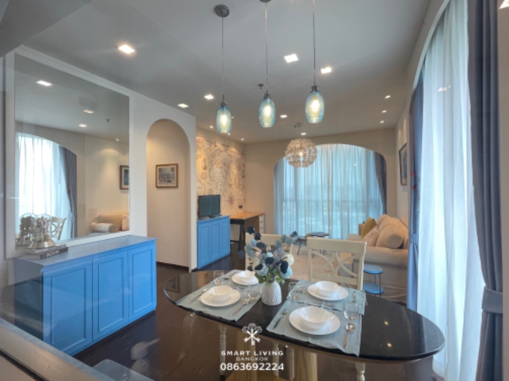 For SaleCondoRatchathewi,Phayathai : 📢👇For sale with tenant , 2 beds corner unit, only a few units of 2-beds, 85 sqm at The Line Ratchathewi , fully furnished,  unblocked view, nice decoration Santorini style.