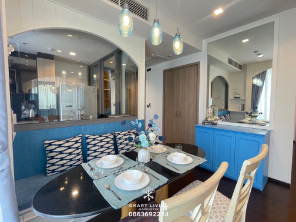 For SaleCondoRatchathewi,Phayathai : 📢👇For sale with tenant , 2 beds corner unit, only a few units of 2-beds, 85 sqm at The Line Ratchathewi , fully furnished,  unblocked view, nice decoration Santorini style.