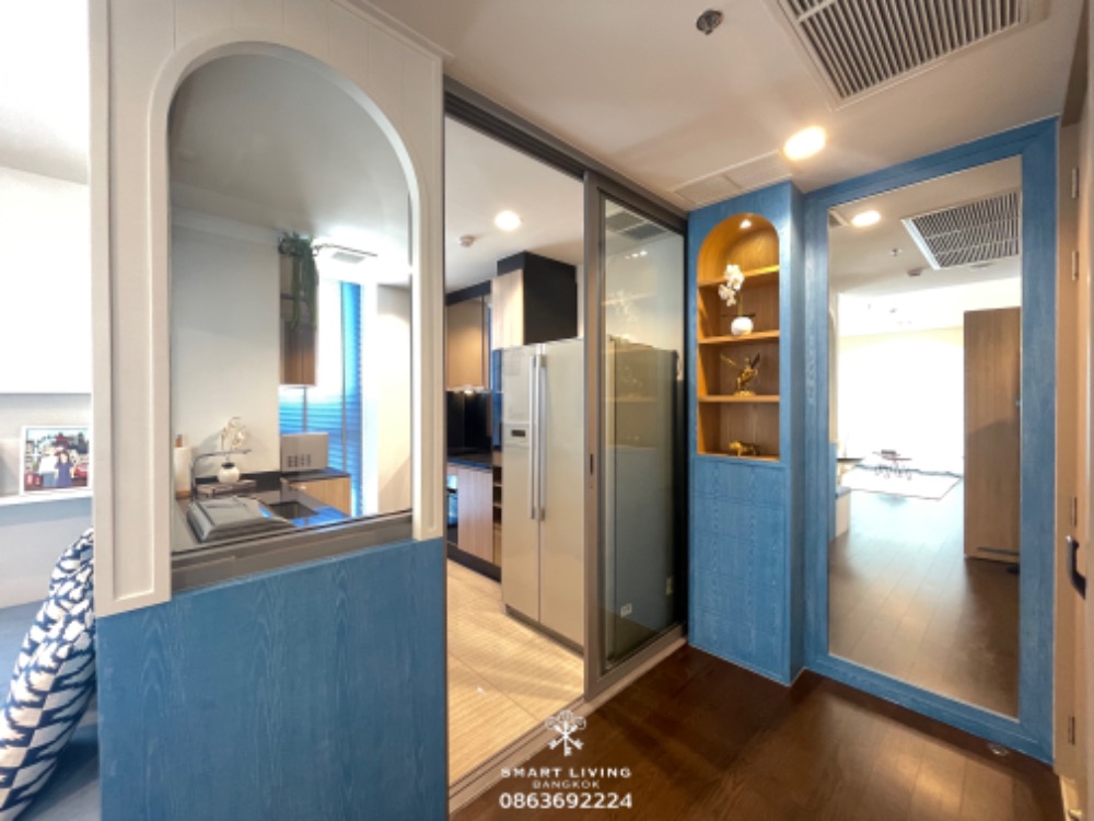 For SaleCondoRatchathewi,Phayathai : 📢👇For sale with tenant , 2 beds corner unit, only a few units of 2-beds, 85 sqm at The Line Ratchathewi , fully furnished,  unblocked view, nice decoration Santorini style.