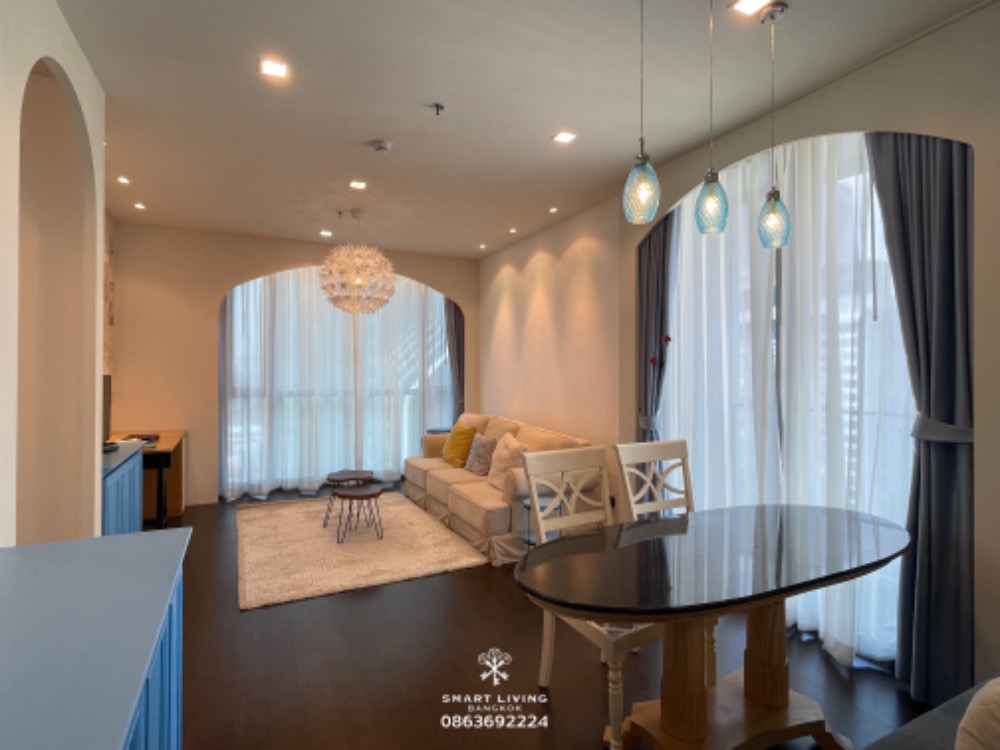 For SaleCondoRatchathewi,Phayathai : 📢👇For sale with tenant , 2 beds corner unit, only a few units of 2-beds, 85 sqm at The Line Ratchathewi , fully furnished,  unblocked view, nice decoration Santorini style.