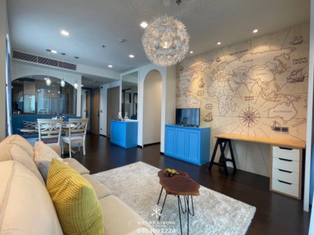 For SaleCondoRatchathewi,Phayathai : 📢👇For sale with tenant , 2 beds corner unit, only a few units of 2-beds, 85 sqm at The Line Ratchathewi , fully furnished,  unblocked view, nice decoration Santorini style.