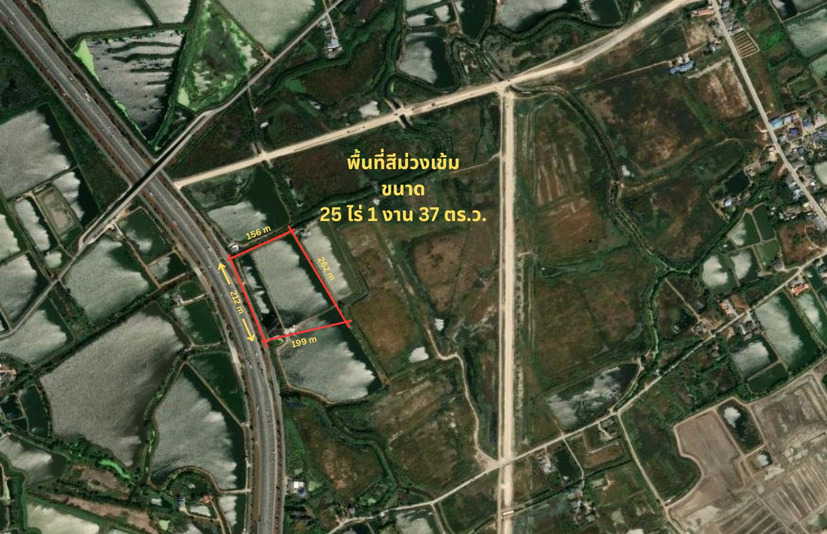 For SaleLandPattaya, Bangsaen, Chonburi : Land for sale (EEC Zone) 25-1-37 rai, purple area, next to the motorway parallel road, price 8 million baht/rai.
