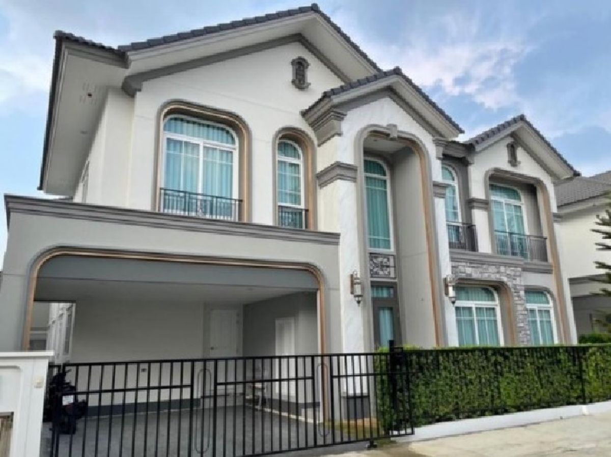 For RentHouseNawamin, Ramindra : For Rent, 2-storey detached house, Burasiri Village, Panya Intra, beautiful house, air conditioning throughout the house, some furniture, for living only, pets allowed