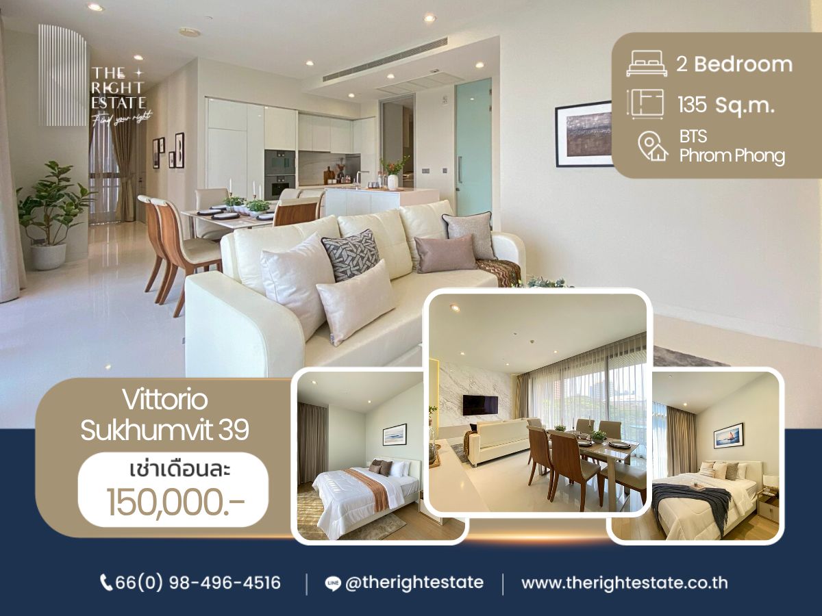 ให้เช่าคอนโดสุขุมวิท อโศก ทองหล่อ : 🌿 Vittorio Sukhumvit 39 🌿 ห้องสวยมาก ตกแต่งสไตล์หรูหรา 🛏 2 ห้องนอน - 135 ตร.ม. ใกล้ BTS พร้อมพงษ์