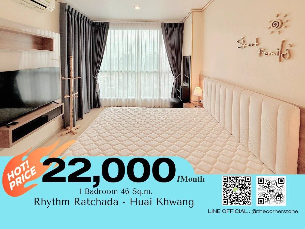 ให้เช่าคอนโดรัชดา ห้วยขวาง : 𝐑𝐡𝐲𝐭𝐡𝐦 𝐑𝐚𝐭𝐜𝐡𝐚𝐝𝐚 - 𝐇𝐮𝐚𝐢 𝐊𝐡𝐰𝐚𝐧𝐠  𝐂𝐨𝐧𝐝𝐨 𝐟𝐨𝐫 𝐫𝐞𝐧𝐭 𝐑𝐞𝐚𝐝𝐲 𝐭𝐨 𝐦𝐨𝐯𝐞 𝐢𝐧 ห้องกว้าง ห้องสวยมาก อยู่ใกล้ MRT ห้วยขวาง No.250564