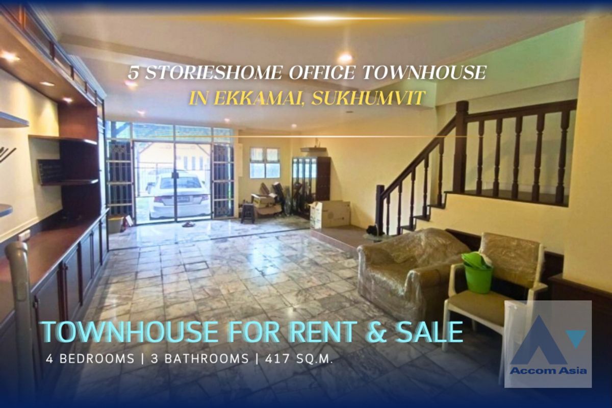ให้เช่าโฮมออฟฟิศสุขุมวิท อโศก ทองหล่อ : 🔼AccomA🔼 Home Office 4 Beds Townhouse for Rent in Sukhumvit, BTS Ekkamai