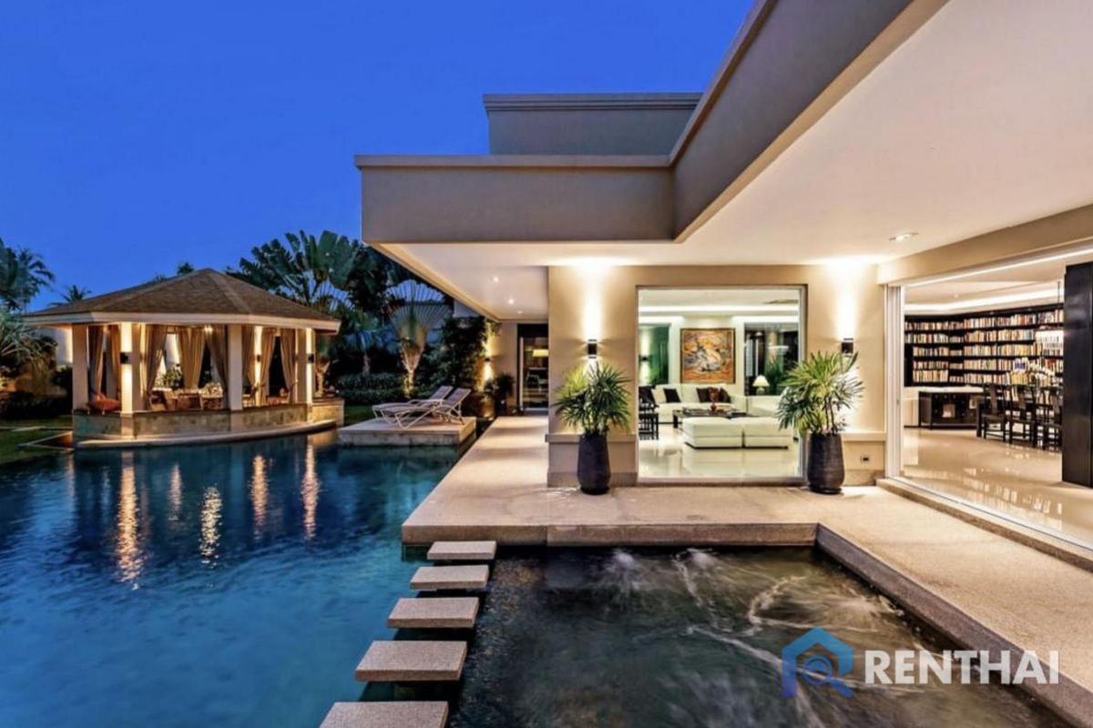 For SaleHousePattaya, Bangsaen, Chonburi : Luxurious 8-bedroom, 8-bathroom mansion near Mabprachan Lake.