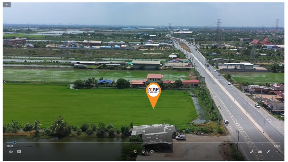 For SaleLandSamut Prakan,Samrong : Land for sale along the highway, 26 rai 3 ngan, Theparat-Lat Krabang Road (3001), Samut Prakan.