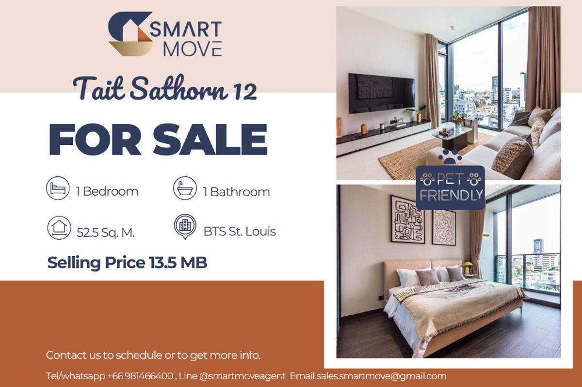 For SaleCondoSathorn, Narathiwat : 🔥 Sale with tenant !! Pet Friendly !!🔥 Code C20231100824..........Tait Sathorn 12, 1 bedroom, 1 bathroom, high floor 10++, furnished, Special Deal!!📣📣