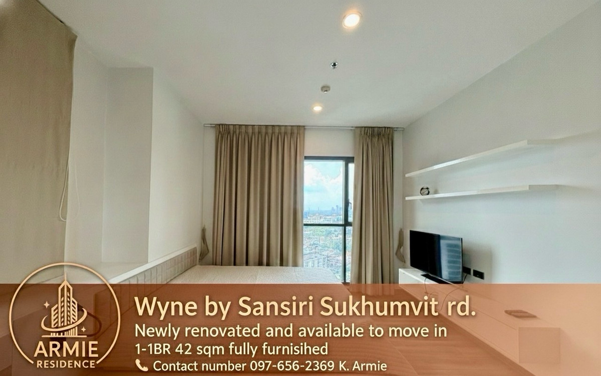 For RentCondoOnnut, Udomsuk : Wyne Sansiri Sukhumvit 71 | 1-1BR 42 sqm | Newly renovate | Available now | Tel : 097 656 2369 