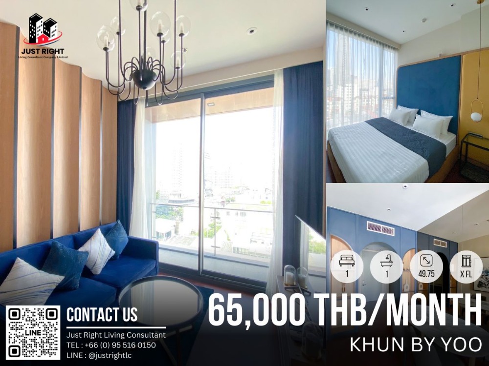For RentCondoSukhumvit, Asoke, Thonglor : For Rent Khun By Yoo 1 Bed 1 Bath 49.75 Sqm. Floor x Fully Furnished Only 65,000 Baht/month Only 1 Year Contract
