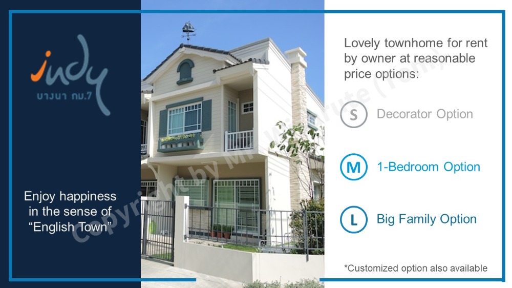 ให้เช่าทาวน์โฮมสมุทรปราการ สำโรง : 78/120 Indy 1 Bangna km.7 for rent by Owner 2 BD 3 BH 89 sqm fully furnished