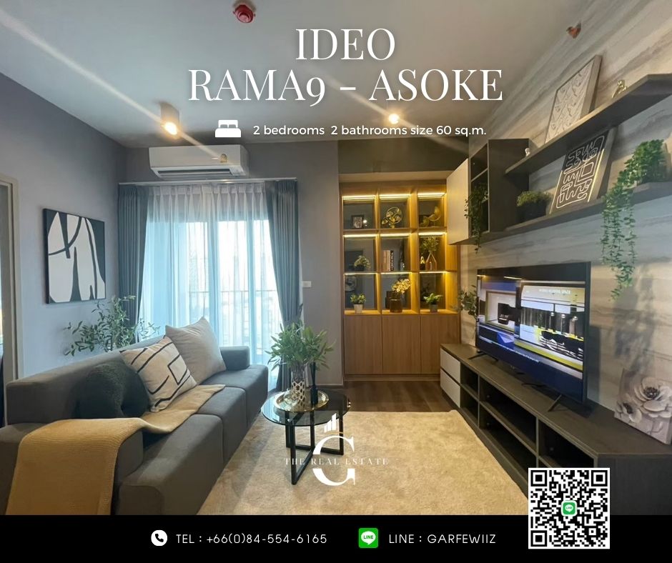 For SaleCondoRama9, Petchburi, RCA : For sale, fully furnished room, near MRT Rama 9 🚆2 Bedrooms, area 60 sq m., ceiling height 2.7 meters, special price only 10,790,000 baht, can get a loan 💯 %