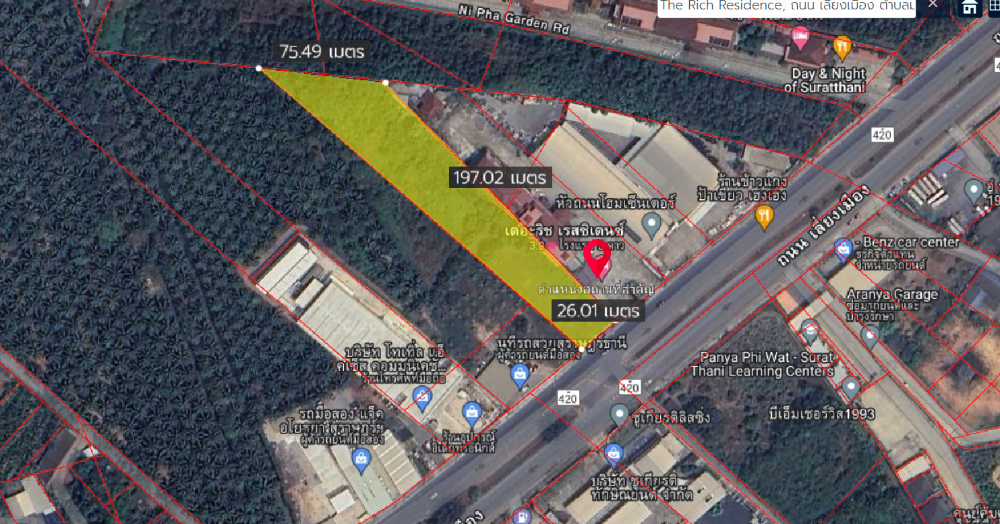 ขายที่ดินสมุย สุราษฎร์ธานี : ขายที่ดินทำเลศักยภาพ ราคาน่าลงทุน ถนน By pass เลี่ยงเมืองสุราษฎร์ธานี ติดโรงแรมเดอะริช เหมาะทำโรงแรม โชว์รูป ห้างสรรพสินค้า แบ่งขายหรือรวมแปลงได้