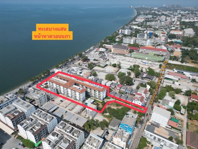 For SaleLandPattaya, Bangsaen, Chonburi : Urgent sale! Land in business zone with 6-story hotel in front of Wonnapha Beach, Bang Saen.