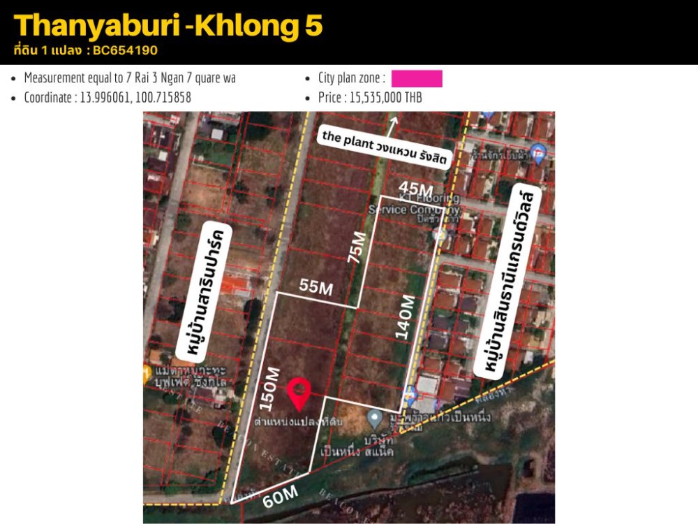 For SaleLandPathum Thani,Rangsit, Thammasat : Land for sale in Thanyaburi, Khlong 5