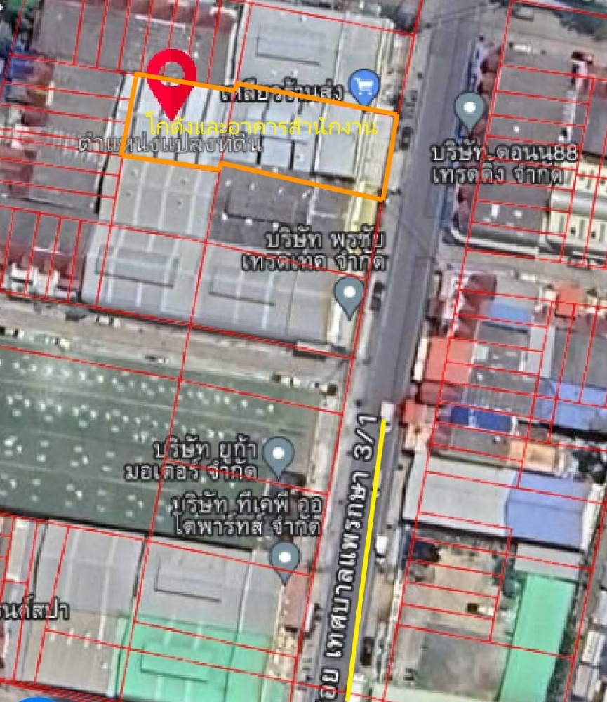 For SaleWarehouseSamut Prakan,Samrong : Warehouse for sale & 3-story office building, area 180 sq m., usable area approximately 950 sq m., Soi Phraeksa 31, Phraeksa, Mueang Samut Prakan, road width 16 meters.