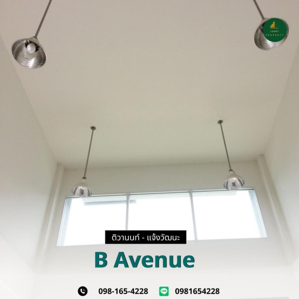 For RentShop HouseChaengwatana, Muangthong : Commercial building for rent in the B-Avenue Tiwanon - Chaengwattana project of Sansiri, south facing, airy, comfortable, convenient to travel, next to Tiwanon Road, Pathum Thani, close to community areas, schools, Robinson Department Store, The Nine Tiwa