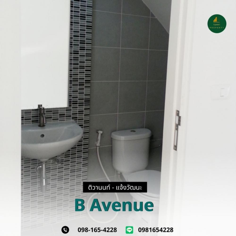 For RentShop HouseChaengwatana, Muangthong : Commercial building for rent in the B-Avenue Tiwanon - Chaengwattana project of Sansiri, south facing, airy, comfortable, convenient to travel, next to Tiwanon Road, Pathum Thani, close to community areas, schools, Robinson Department Store, The Nine Tiwa