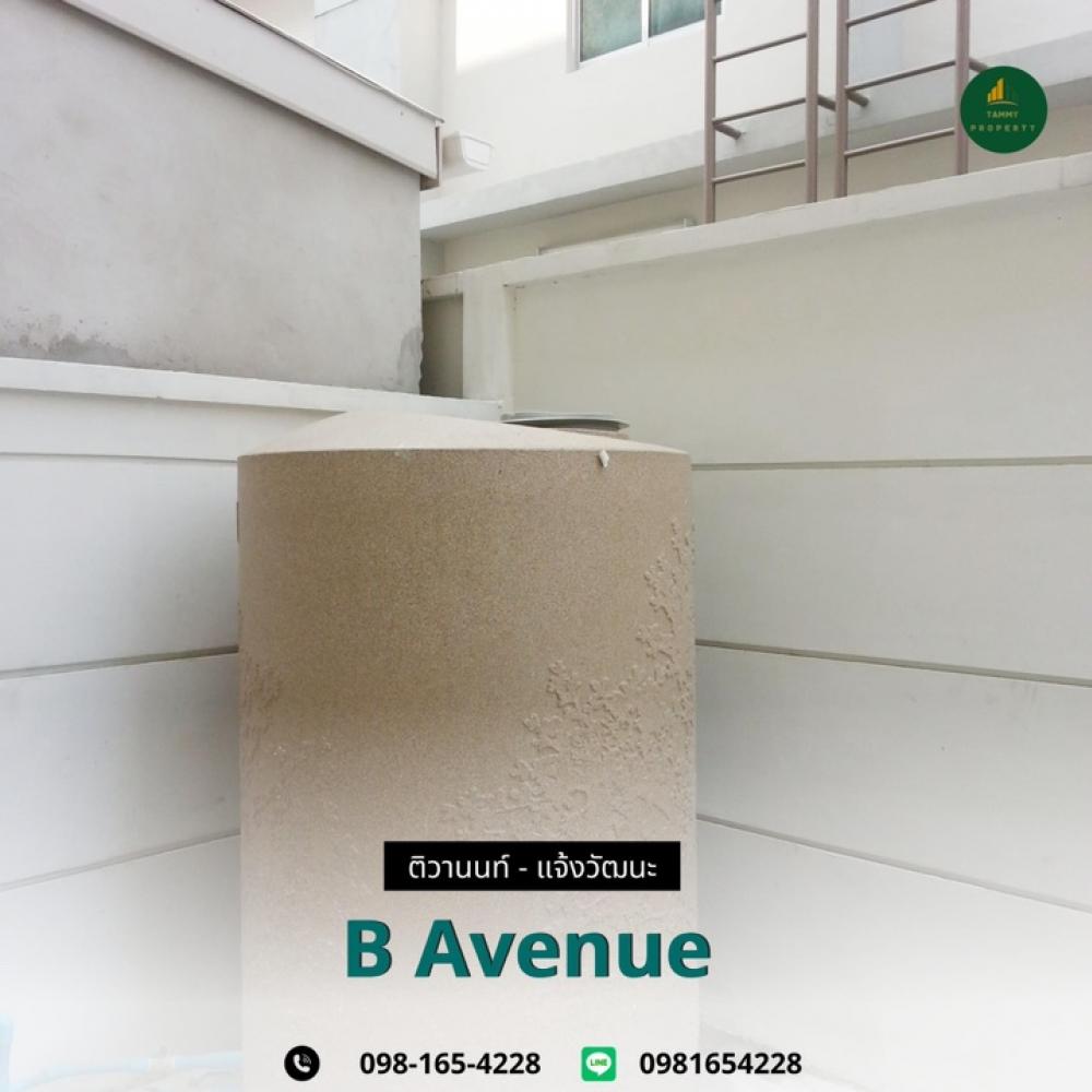For RentShop HouseChaengwatana, Muangthong : Commercial building for rent in the B-Avenue Tiwanon - Chaengwattana project of Sansiri, south facing, airy, comfortable, convenient to travel, next to Tiwanon Road, Pathum Thani, close to community areas, schools, Robinson Department Store, The Nine Tiwa