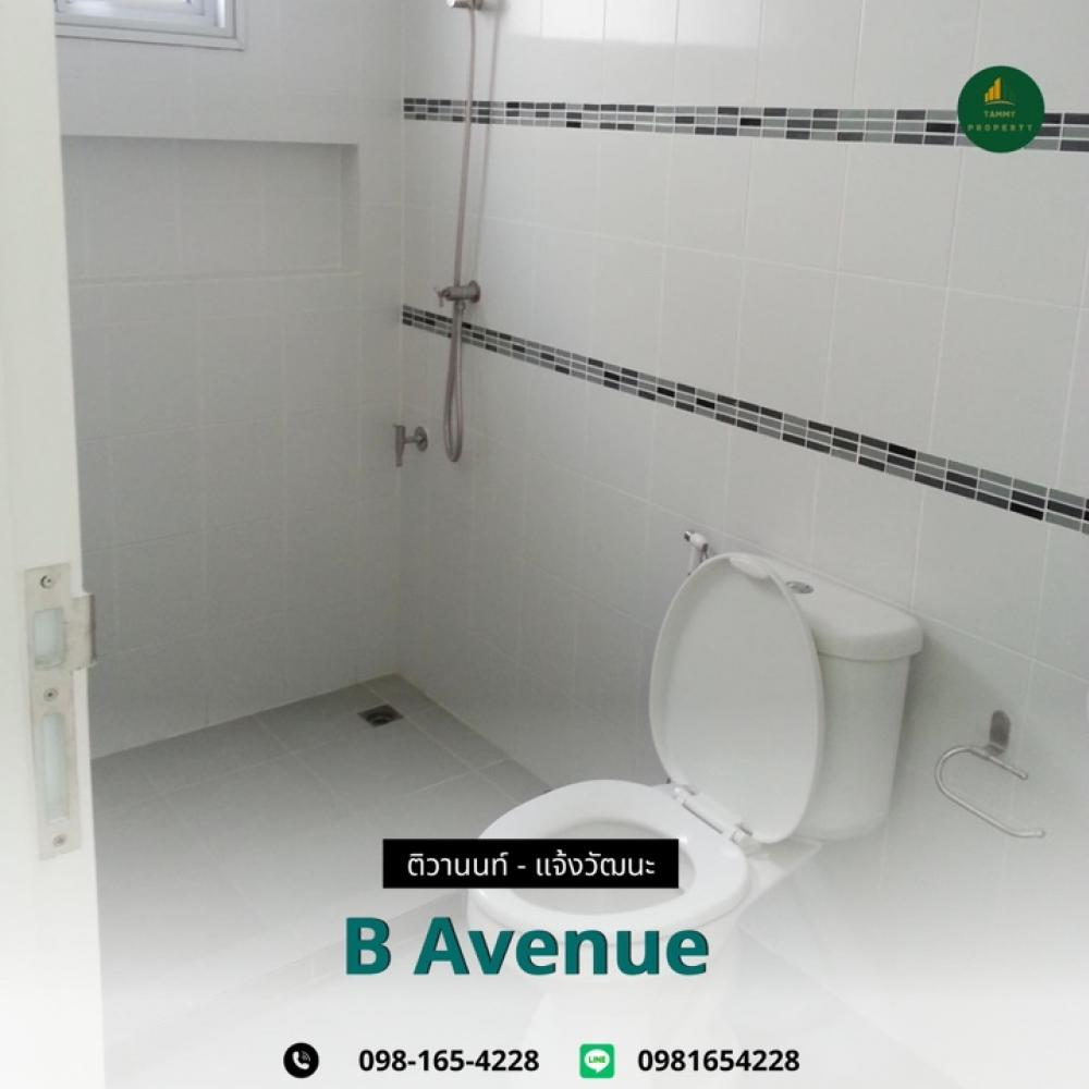 For RentShop HouseChaengwatana, Muangthong : Commercial building for rent in the B-Avenue Tiwanon - Chaengwattana project of Sansiri, south facing, airy, comfortable, convenient to travel, next to Tiwanon Road, Pathum Thani, close to community areas, schools, Robinson Department Store, The Nine Tiwa