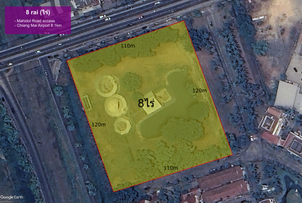 For SaleLandChiang Mai : Land for sale in Chiang Mai city, next to the main road - 8 rai of land - Prime Centrally Located Land / Can be Commercial or Private