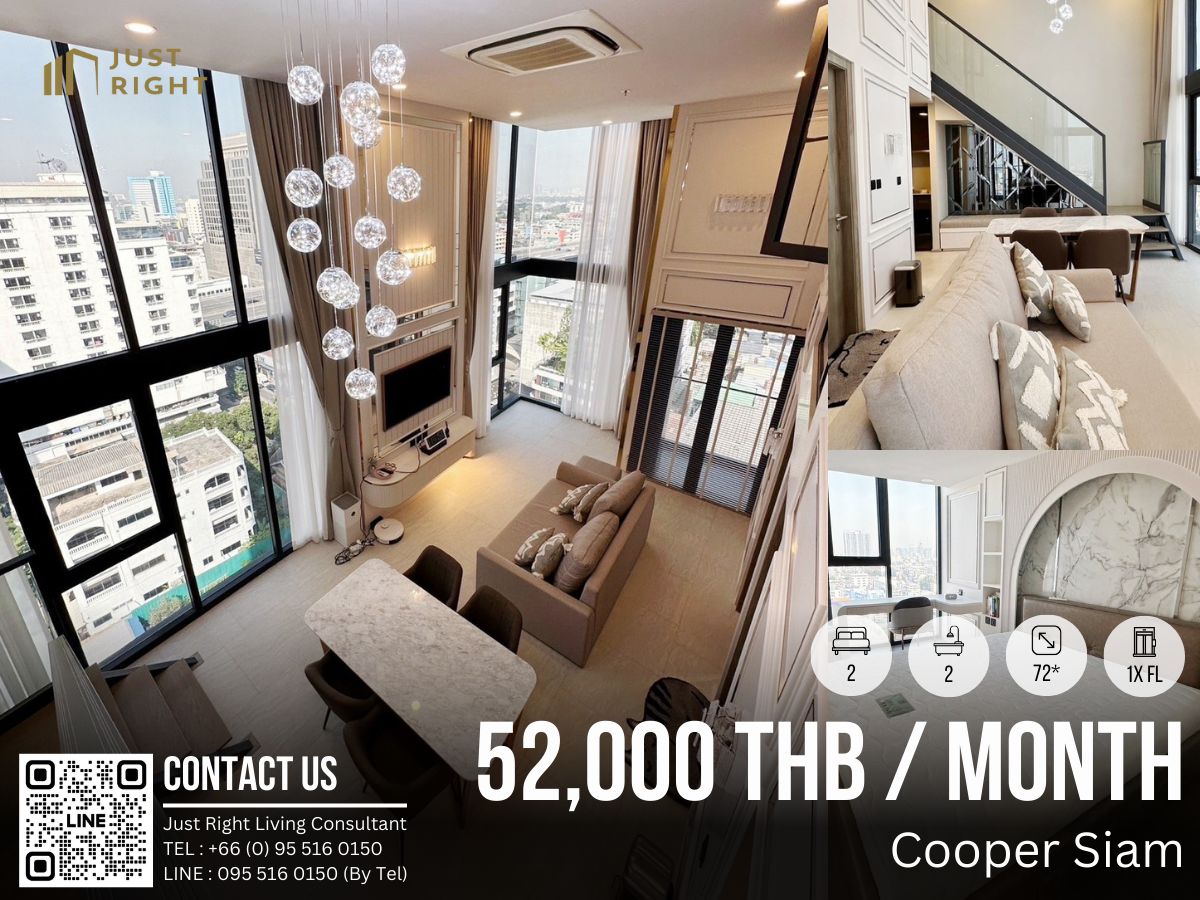 For RentCondoSiam Paragon ,Chulalongkorn,Samyan : For rent Cooper Siam 2 bedroom, 2 bathroom, 72 sq.m, 1x Floor, Fully furnished, 52,000/month, 1 year contract only