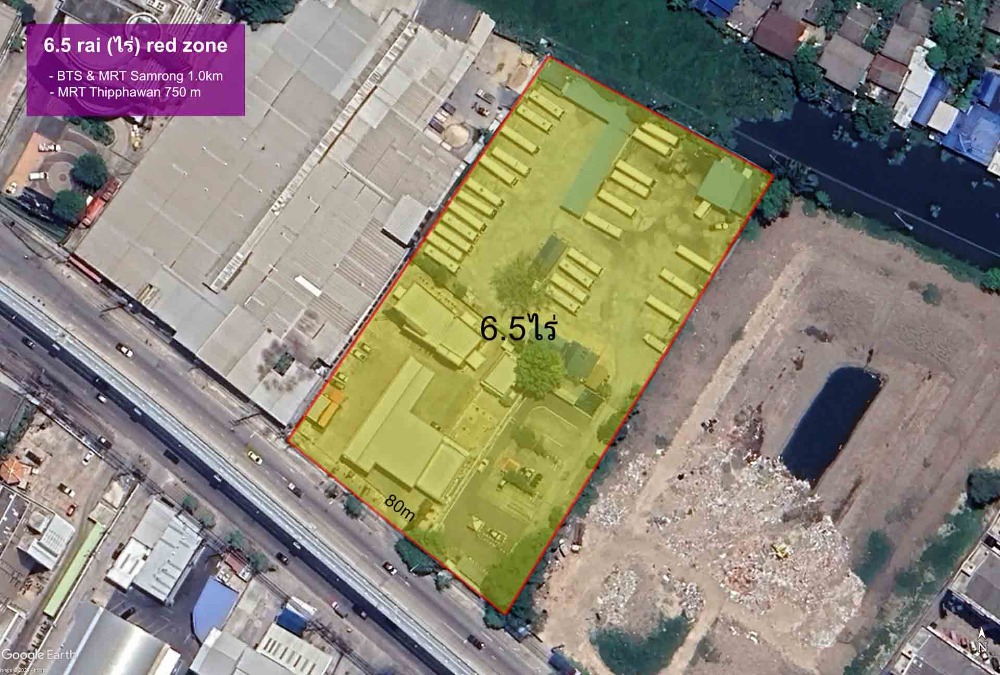 For SaleLandSamut Prakan,Samrong : Thepharak Road Land - Land Size: 6.5 rai (rai) red zone, 3 people rent, Prime Location