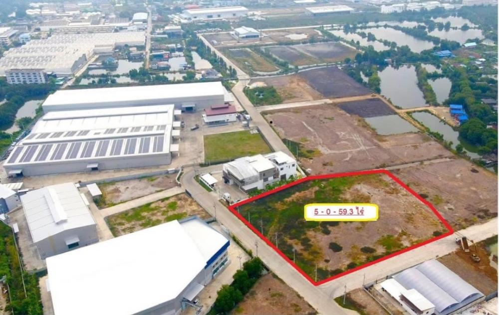 For SaleLandSamut Prakan,Samrong : Beautiful land for sale, filled in, ready to build a factory, 5 rai, 59.3 sq.w., purple map, factory zone, Pracha Uthit-Wat Khu Sang Road