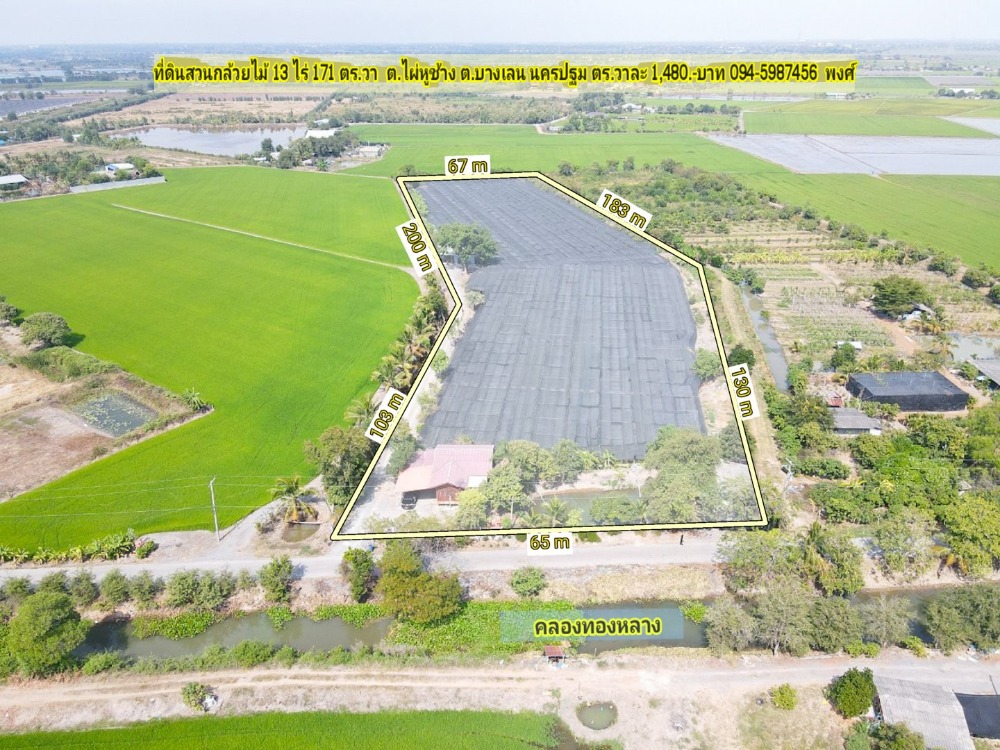 For SaleLandNakhon Pathom : Land for sale 13 rai 171 square wa, Phai Hu Chang, Bang Len, Nakhon Pathom.