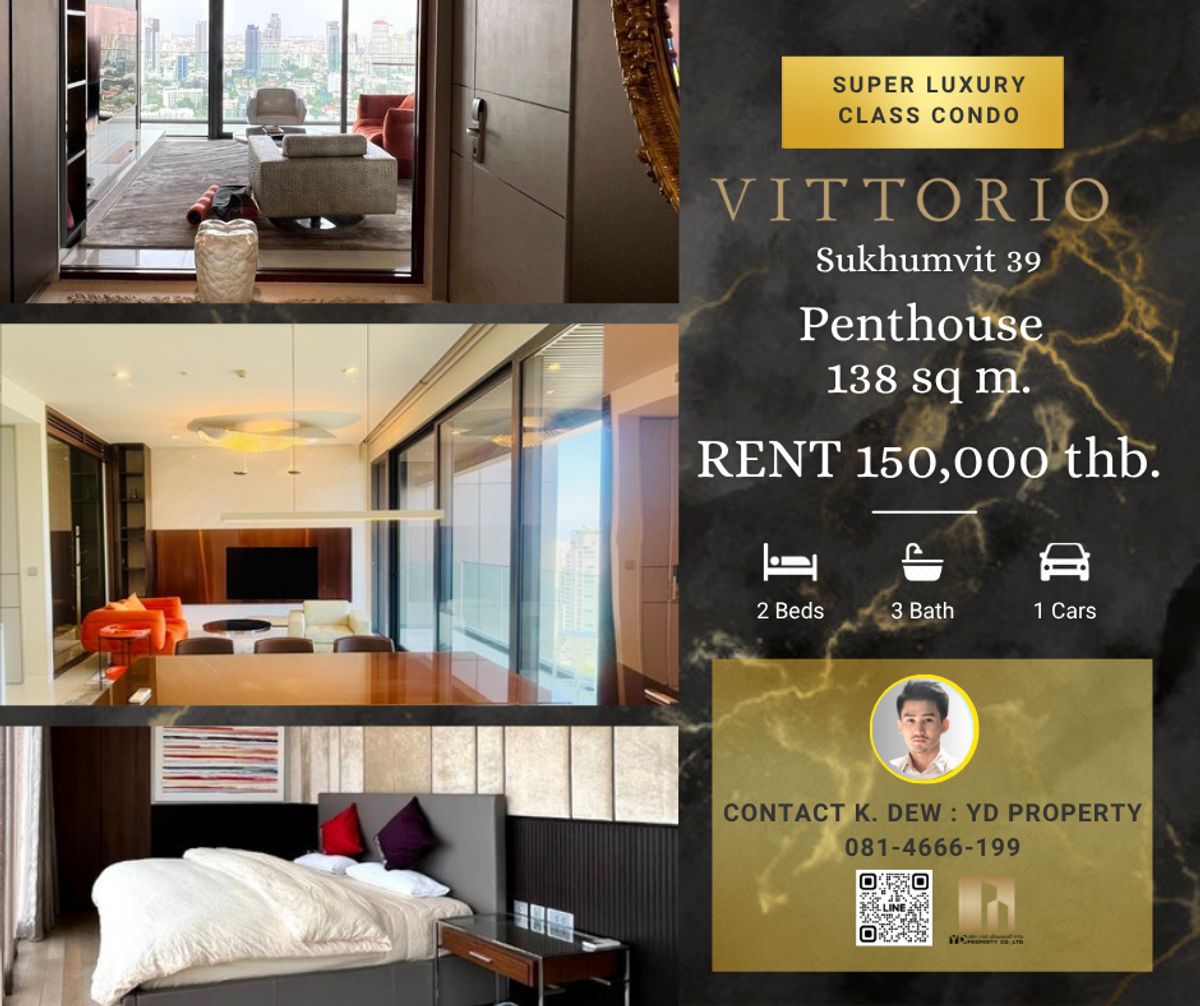 For RentCondoSukhumvit, Asoke, Thonglor : Rent : Best Deal!! VITTORIO SUKHUMVIT 39 I 2 Bed 3 bath 138 sqm. - 150,000 thb. [ Modern Luxury Decor/ Ready to move in]