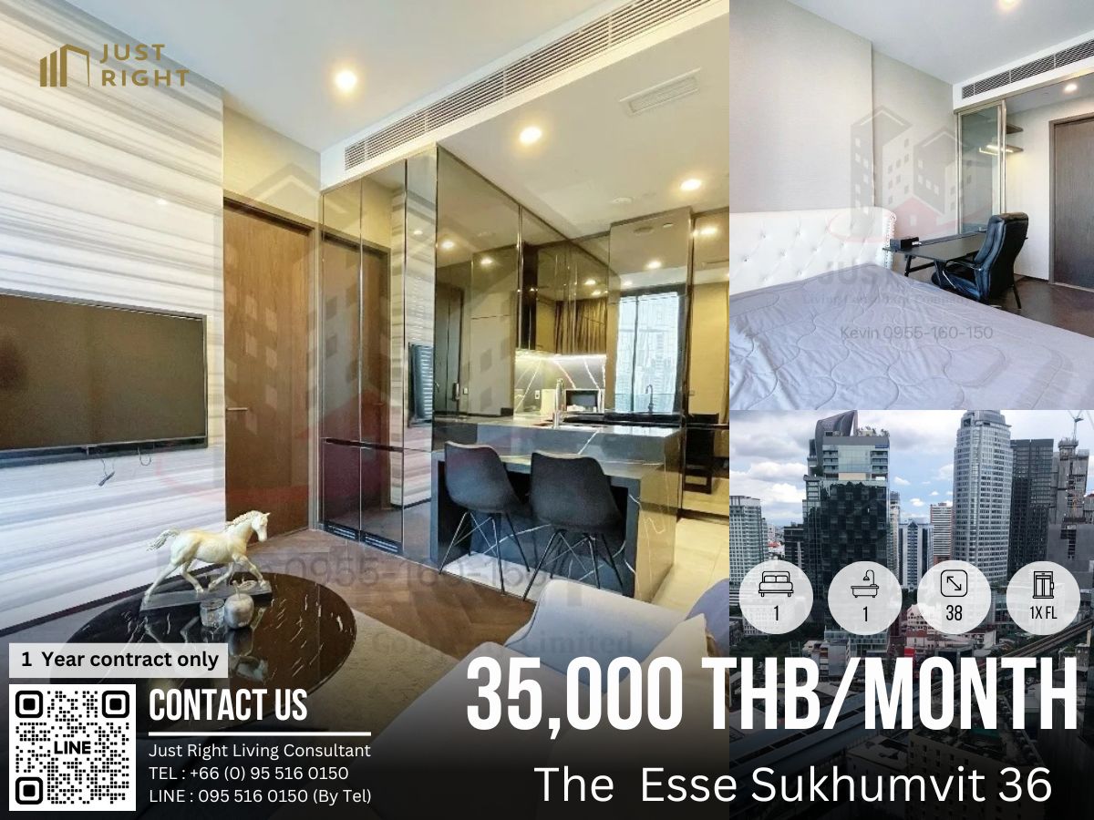 ให้เช่าคอนโดสุขุมวิท อโศก ทองหล่อ : ให้เช่า The Esse Sukhumvit 36 1 ห้องนอน 1 ห้องน้ำ ขนาด 38 ตร.ม. ชั้น 1x ตกแต่งสวยงาม พร้อมเข้าอยู่ เพียง 35,000/ด. สัญญา 1 ปีเท่านั้น