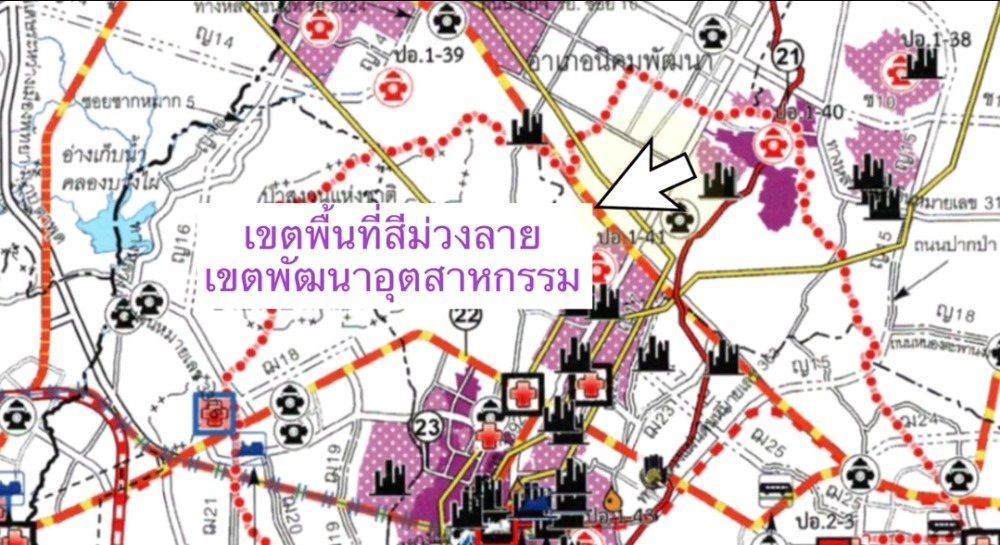 For SaleLandRayong : Land near the CP EEC project, Rayong 16 rai, 6 -lane road, 8.5 million per rai on Sukhumvit 21 Road from Highway 36, only 1.8 km. Suitable for both industry And shop business  