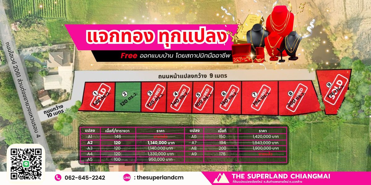 For SaleLandChiang Mai : Last Plot Available! Only one plot left – act fast before it’s gone! Plot A2 – 120 sq.wah, Mountain View • Wide Roads • Flood-Free