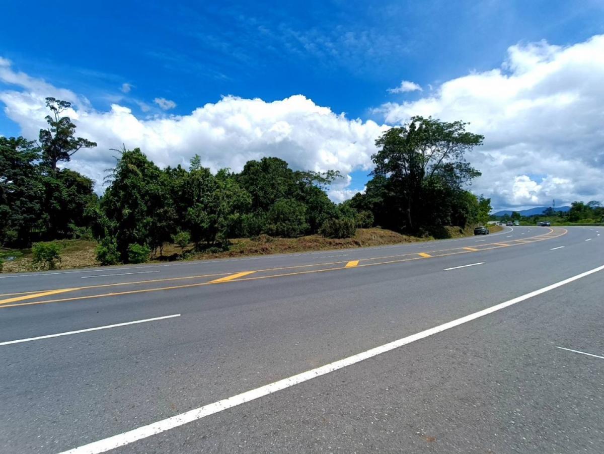 For SaleLandChanthaburi : 🚩Land for sale, over 3 rai, pink layout, front next to the road. The back is next to a canal, Pong Nam Ron District, Chanthaburi Province.