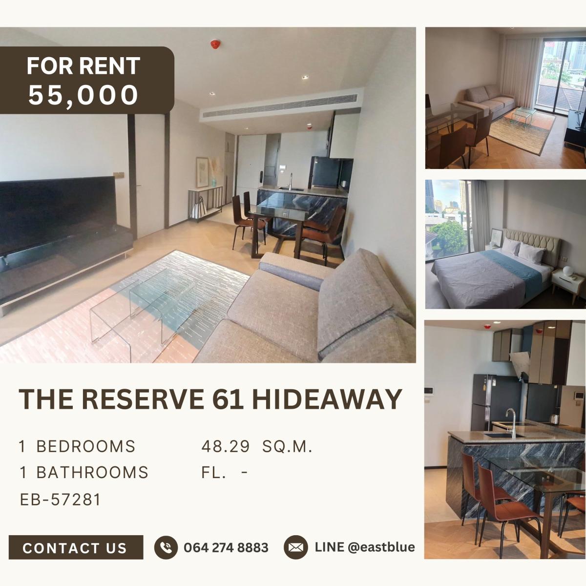 For RentCondoSukhumvit, Asoke, Thonglor : The Reserve 61 Hideaway, 1 bed, 55000 per month