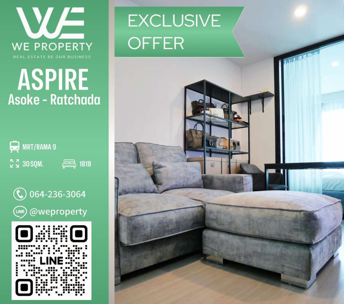 ขายคอนโดพระราม 9 เพชรบุรีตัดใหม่ RCA : ห้องใหม่สวยเฟอร์ฯครบ ราคาดี!!⭐Aspire Asoke-Ratchada (แอสปาย อโศก-รัชดา)