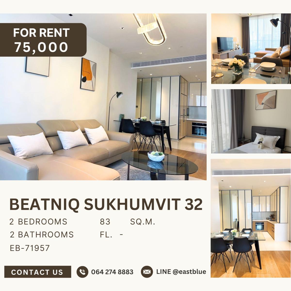 For RentCondoSukhumvit, Asoke, Thonglor : Beatniq Sukhumvit 32, 2 bed, 75000 per month