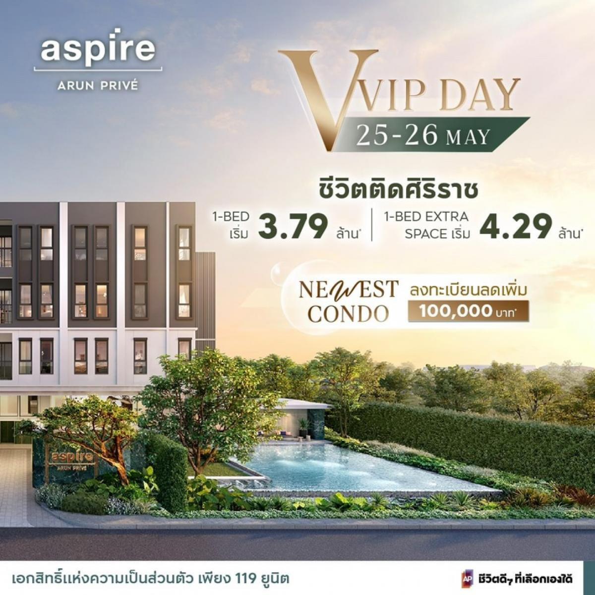 ขายคอนโดปิ่นเกล้า จรัญสนิทวงศ์ : 1 Bedroom 35 sqm ทิสเหนือ ห้องสุดท้าย ⭐ ASPIRE อรุณ-พรีเว่ คอนโดใหม่ พร้อมอยู่เมษายนนี้  ติดถนนใหญ่ ใกล้ศิริราช ☎️ : 081-6548129