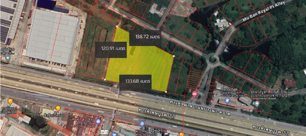 ให้เช่าที่ดินบางนา แบริ่ง ลาซาล : ให้เช่าระยะยาว ที่ดิน 8 ไร่ 3 งาน 29.90 ตารางวา ติดถนนบางนา-ตราด กม. 27 สมุทรปราการ