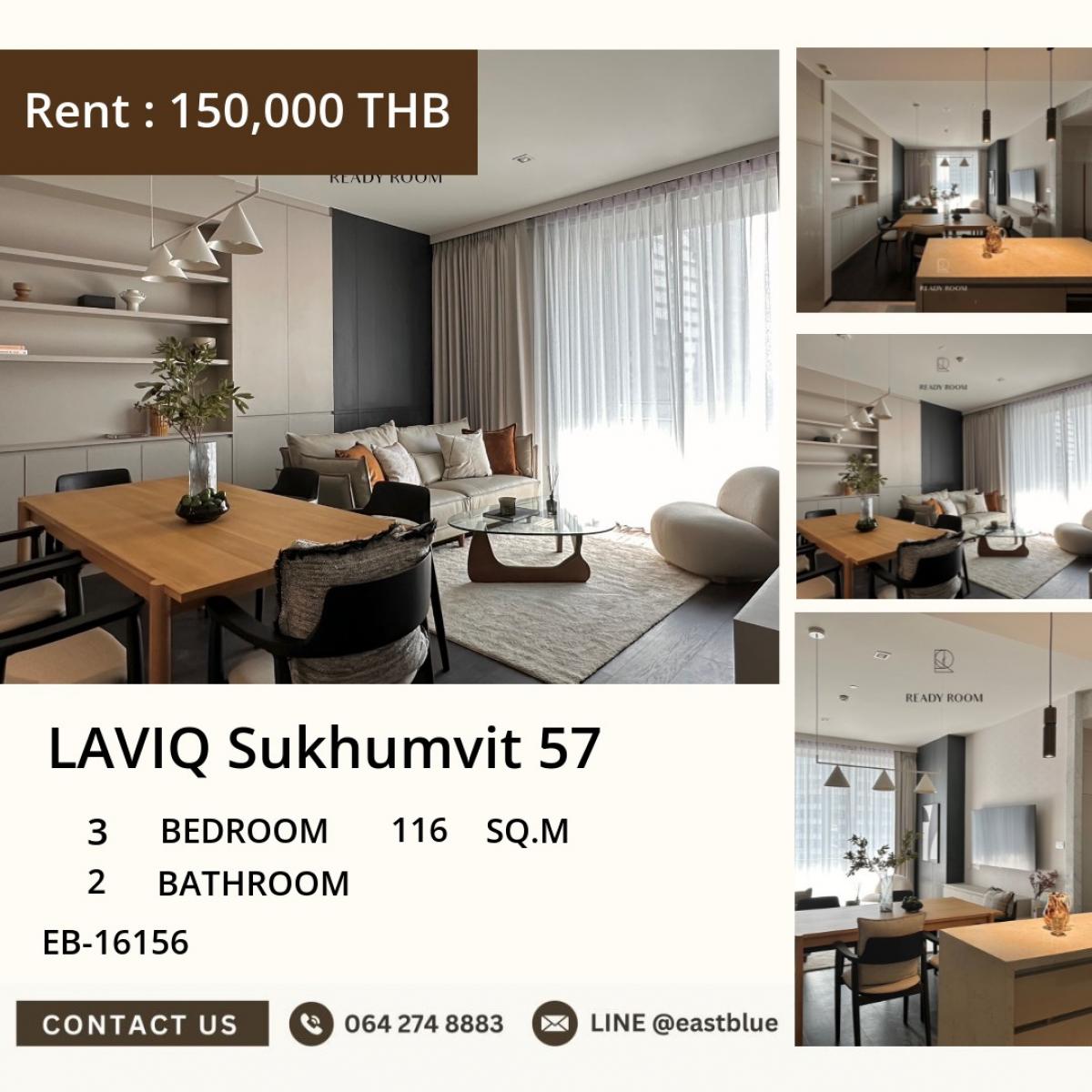 ให้เช่าคอนโดสุขุมวิท อโศก ทองหล่อ : 22/03/2026, Luxury 3-Bed at LAVIQ Sukhumvit 57 – Prime Thong Lo Location! Exclusive Infinity Pool, Fendi Lobby & Top Facilities – Rent 150K THB/Month 0642748883
