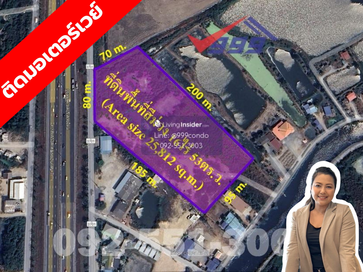 For SaleLandPattaya, Bangsaen, Chonburi : Land for sale, industrial area, 25,812 sq.m. next to the Bangkok-Chonburi motorway, Phan Thong, Bang Nang, Chonburi.