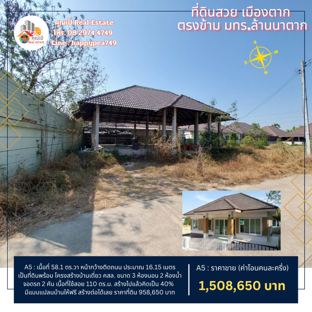 For SaleLandTak : Empty land in Tak Province, 60 sq m, opposite Rajamangala University of Technology Lanna Tak, good location, quiet, private, great price.