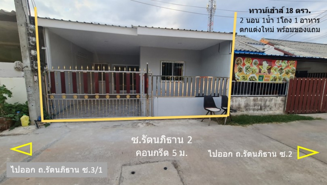 For SaleTownhomePak Chong KhaoYai : For sale: Single-storey townhouse in the commercial-residential area of ​​Talat Sakrok, Rattanaphithan, Soi 3-1, building area 60 sq m, 18 sq wa, renovated throughout the house, free transfer
