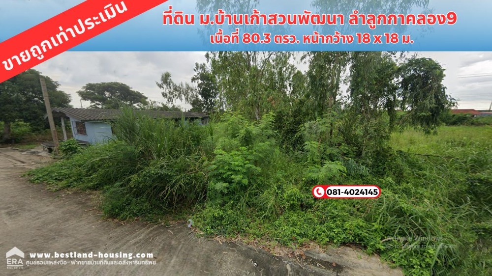 For SaleLandPathum Thani,Rangsit, Thammasat : Land for sale, 80.3 square wah, already filled, Ban Suan Kao Phatthana Village, Lam Luk Ka Khlong 9, selling as cheap as the appraised price.