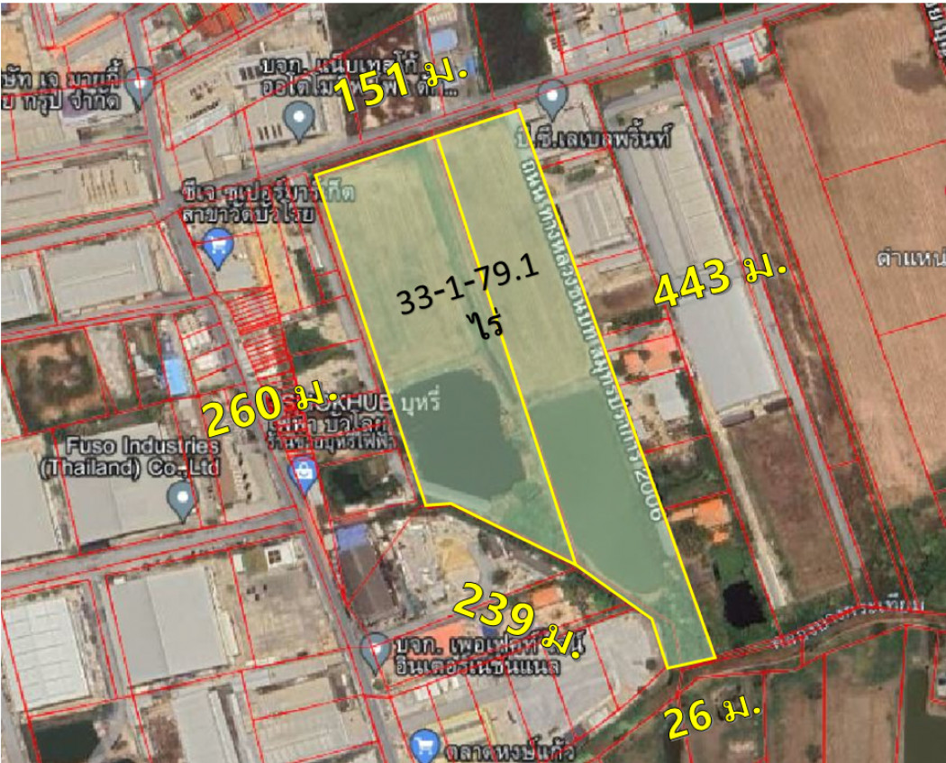 For SaleLandSamut Prakan,Samrong : Land for sale, Bangna Trat KM 24, Bang Sao Thong, Samut Prakan, 33-1-79 rai, purple layout, from Bangna Trat Road, only 3 km.
