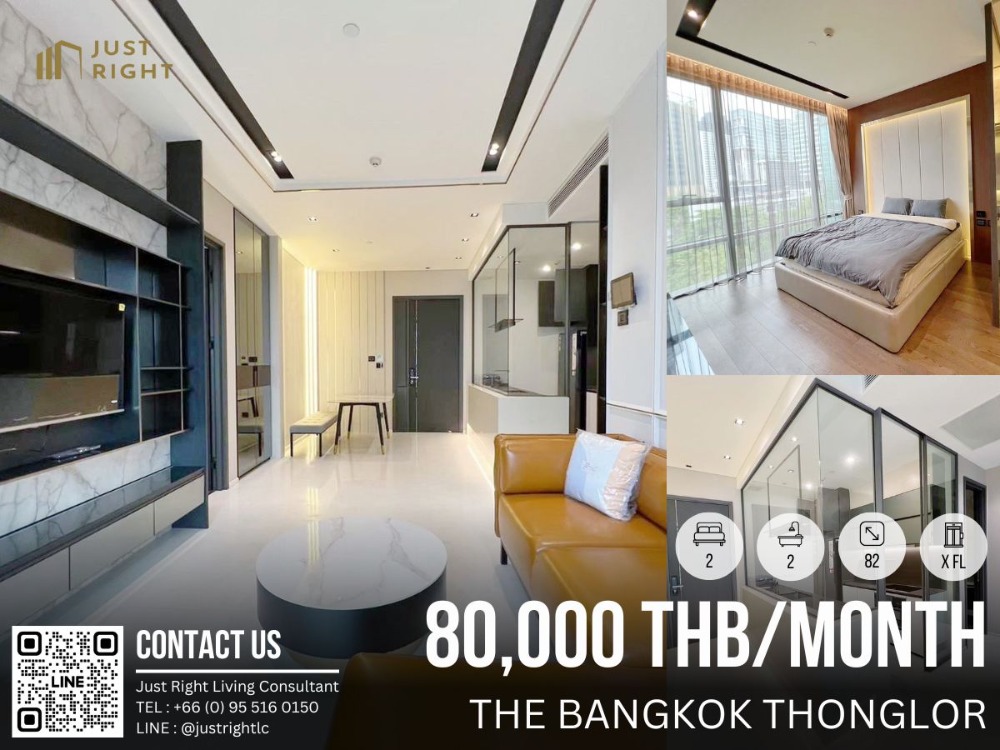 For RentCondoSukhumvit, Asoke, Thonglor : For rent, The Bangkok Thonglor, 2 bedroom, 2 bathroom, size 82 sq.m, Floor x, Fully furnished, only 80,000/m, 1 year contract only.