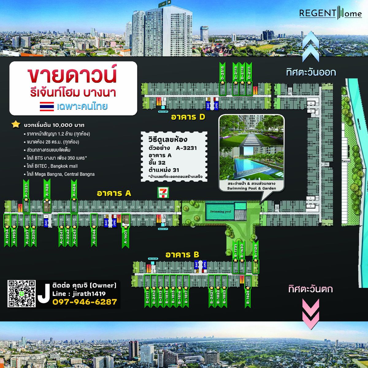 Sale DownCondoBangna, Bearing, Lasalle : Regent Home Bangna, plus a little starting at 20,000 baht, beautiful view, good location, Regent Home Bangna (Owner selling)