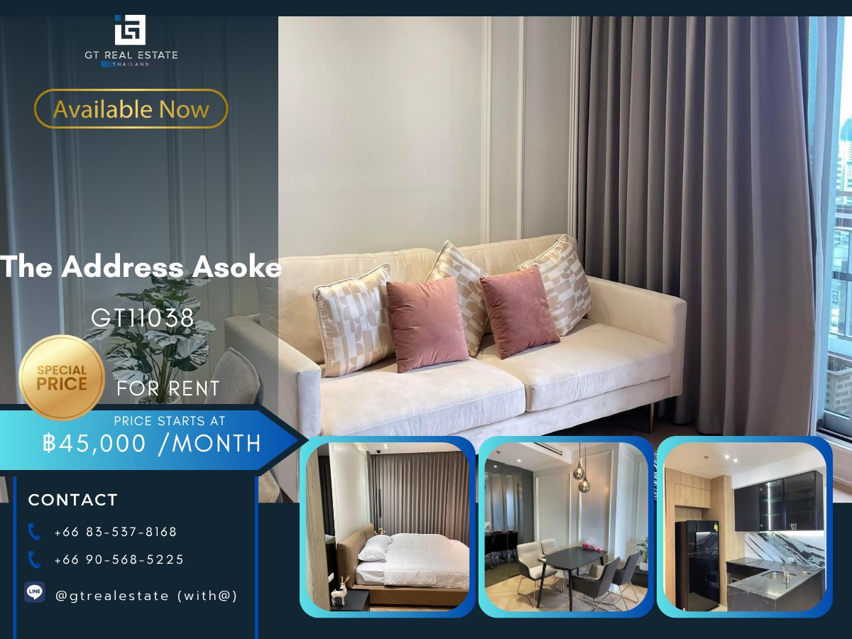 For RentCondoRama9, Petchburi, RCA : ++ Condo for rent, The Address Asoke, beautiful view, near MRT Petchaburi ++