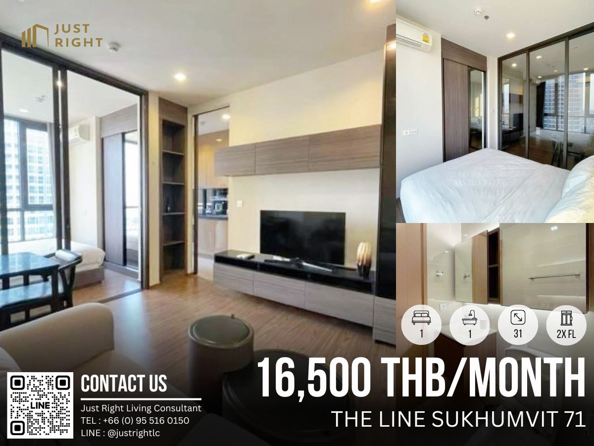 For RentCondoOnnut, Udomsuk : For rent, The Line Sukhumvit 71, 1 bedroom, 1 bathroom, size 31 sq.m, Floor 2x, Fully furnished, only 16,500/m, 1 year contract only. | *Ready for viewing and move in after 29/7/24*
